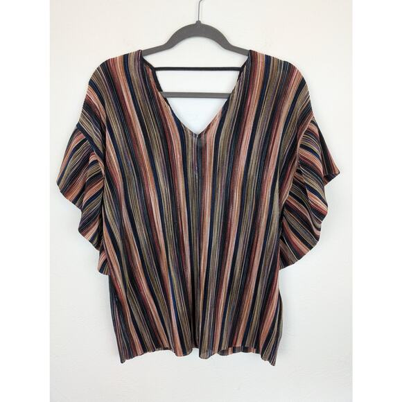 Anthro Vanessa Virginia Top Bienville Metallic Striped Flutter Glam Black Size S - Picture 3 of 12
